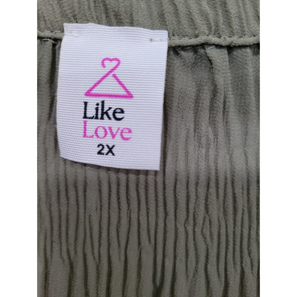 Like Love Olive Green Crinkle Tiered Maxi Dress 2X‎ Button Front Collared #1 - Picture 5 of 5